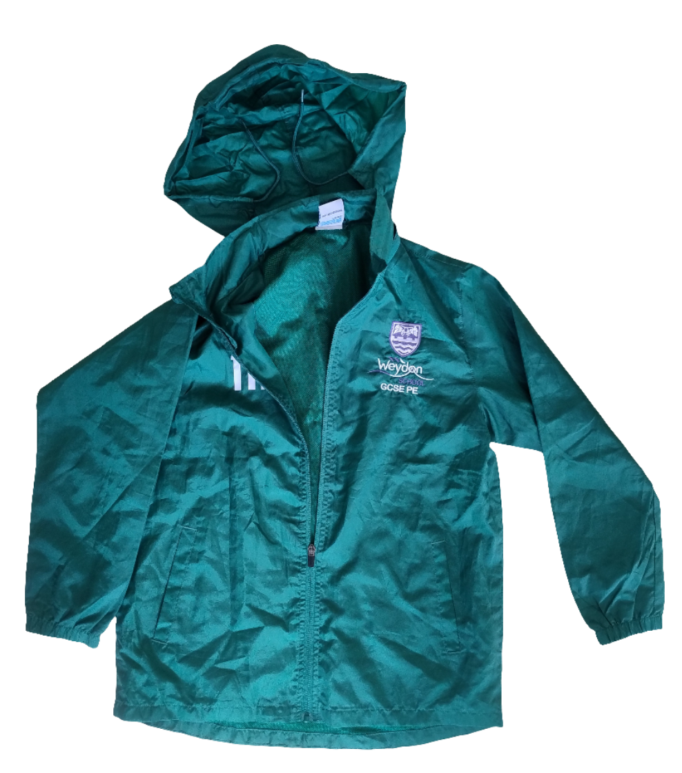 PE green rain jacket GCSE (numbered/non-numbered)