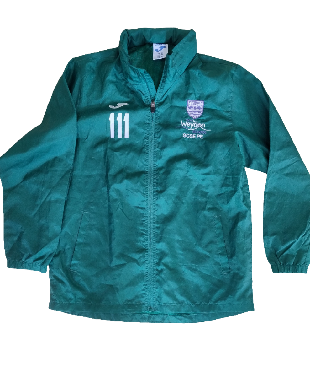 PE green rain jacket GCSE (numbered/non-numbered)