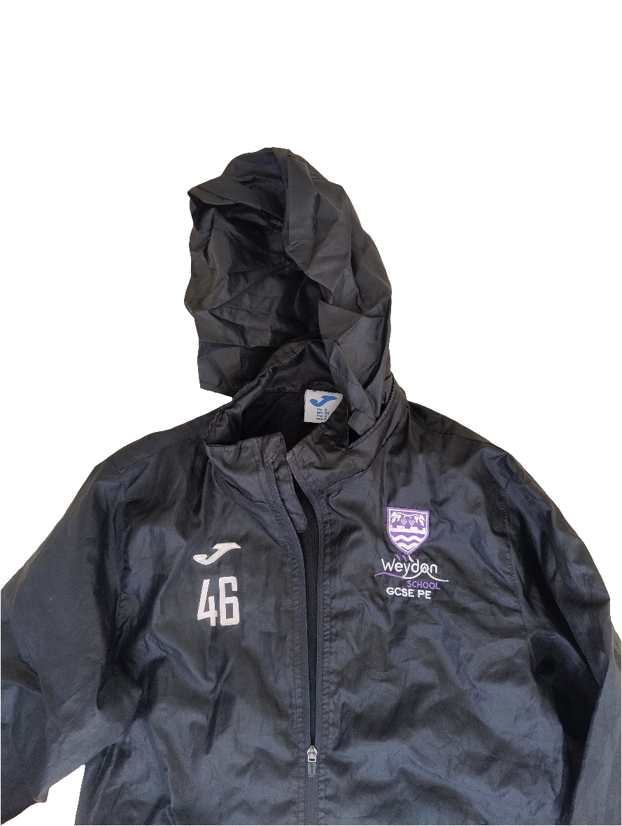 PE black rain jacket GCSE (numbered)