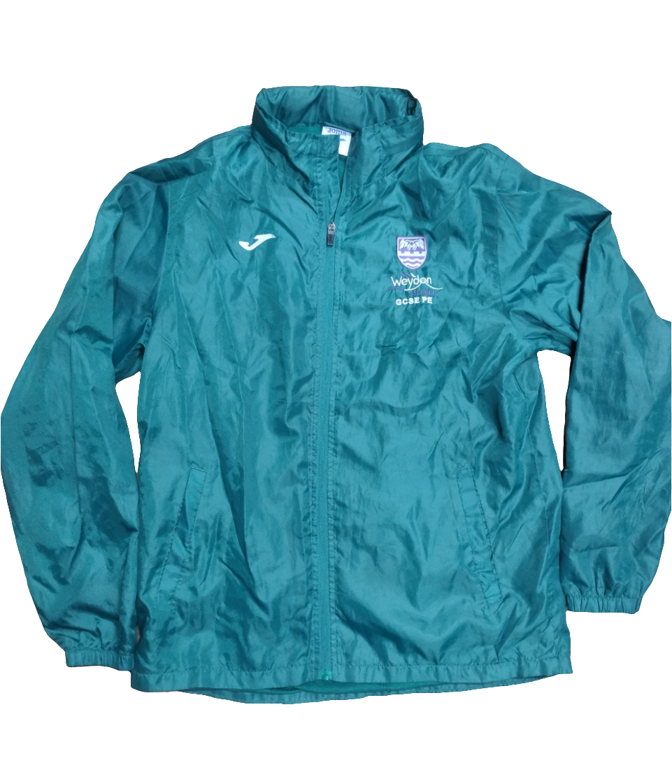 PE green rain jacket GCSE (numbered/non-numbered)