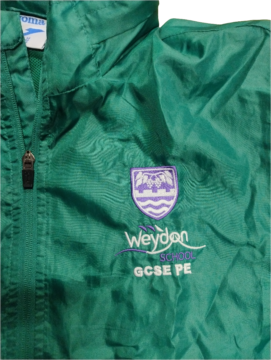 PE green rain jacket GCSE (numbered/non-numbered)